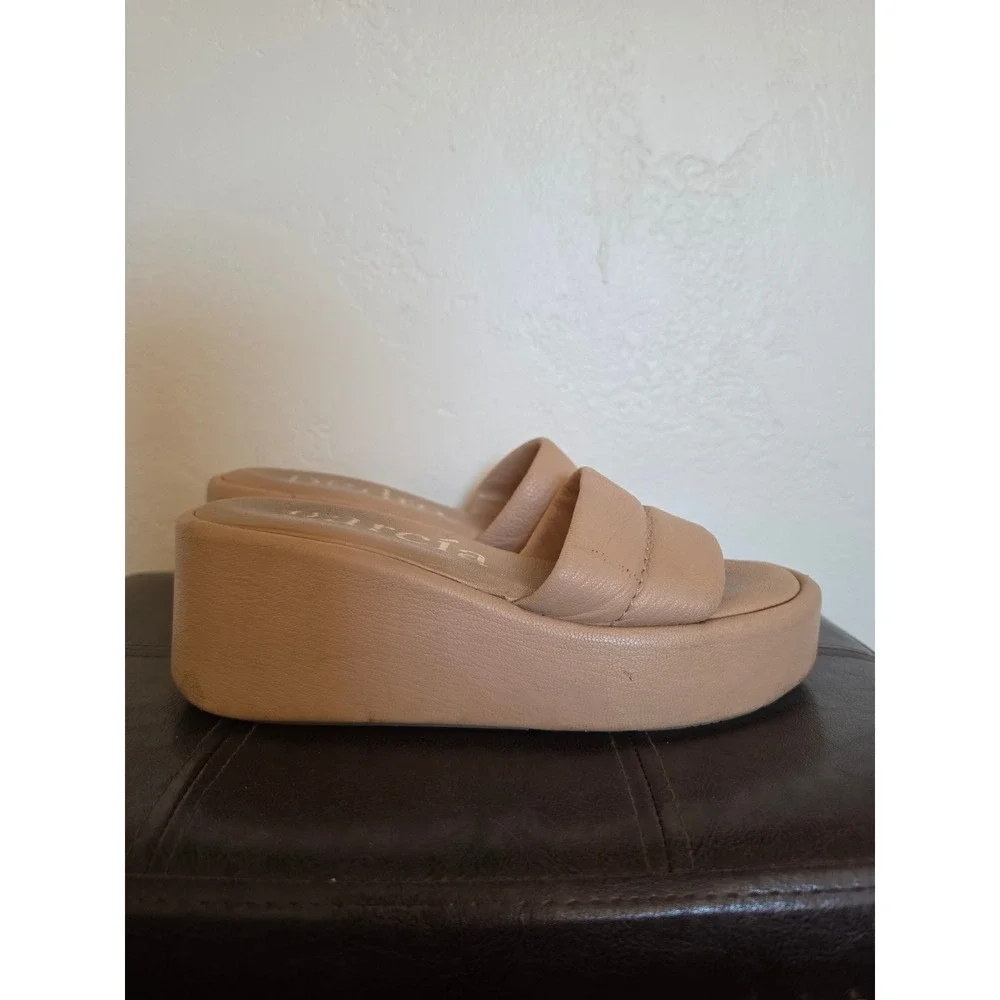 Pedro Garcia Platform Tan Beige Boho Cottage Chuncky Leather Sandals sz 9-9.5